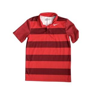 Nike Golf Youth TPG Sawgrass Short Sleeve Polo Size Medium Red Stripes Dri Fit